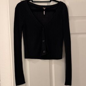 Free People Black Ribbed Cardigan